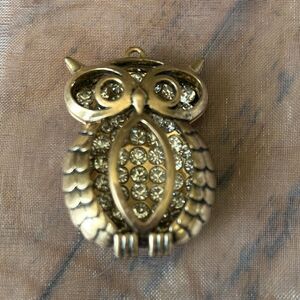 Vintage Gold Owl Crystal Pendant